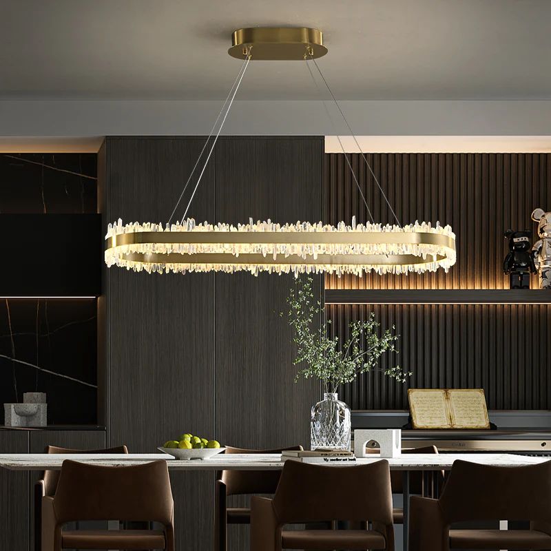 Rose Rock Crystal Oval Chandelier Elegant Lighting Fixtures-Nobipets