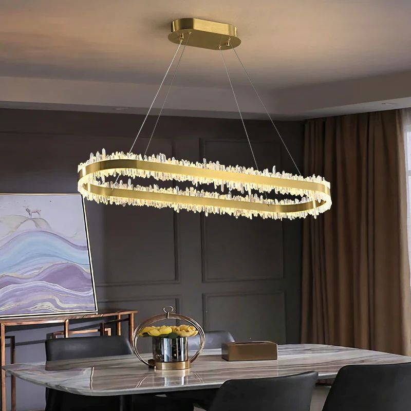 Rose Rock Crystal Oval Chandelier Elegant Lighting Fixtures-Nobipets