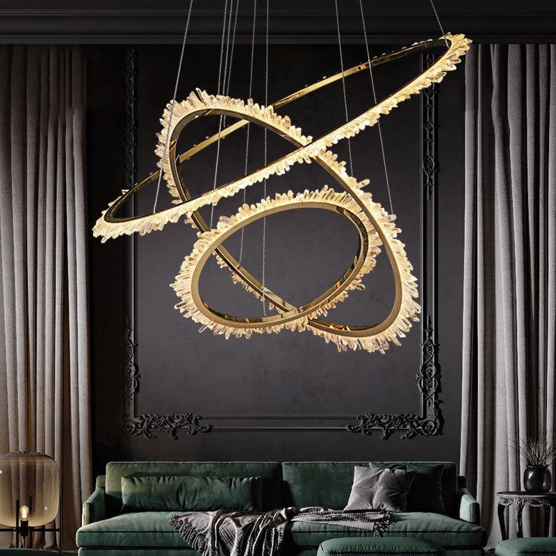 Rose Rock Crystal Ring Chandelier Contemporary Chandelie Staircase-Nobipets