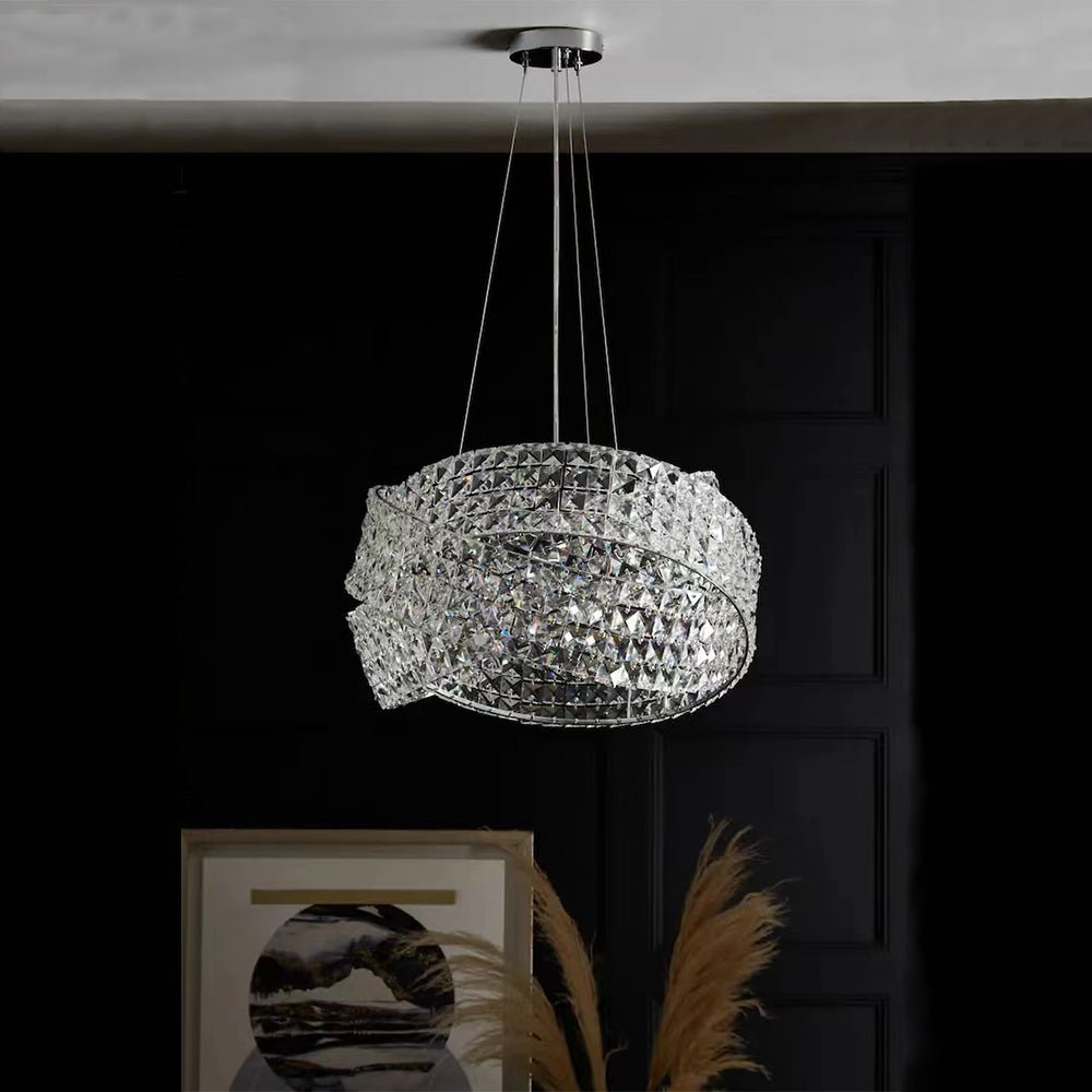 Round Crystal Ring Chandelier in Silver/Gold Finish for Lowg-ceiling-Nobipets