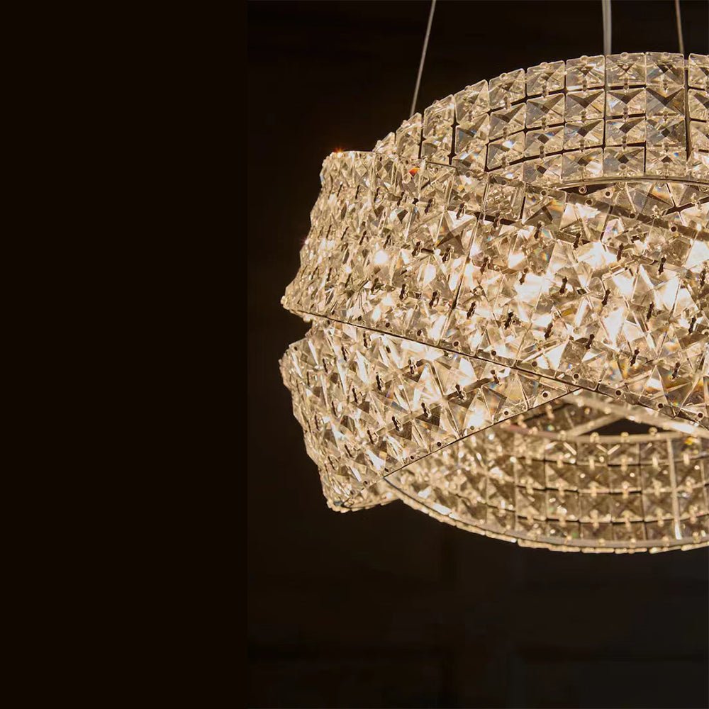 Round Crystal Ring Chandelier in Silver/Gold Finish for Lowg-ceiling-Nobipets