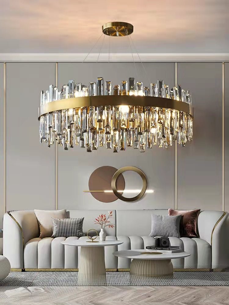 Round Ring Crystal Chandelier Luxury Modern Ceiling Fixtures Light For Living And Dining Room-Nobipets