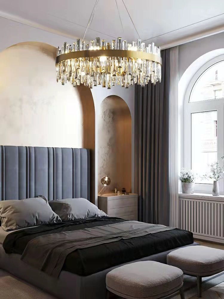 Round Ring Crystal Chandelier Luxury Modern Ceiling Fixtures Light For Living And Dining Room-Nobipets