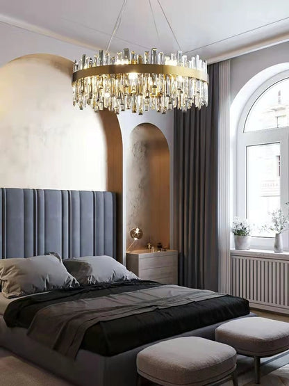 Round Ring Crystal Chandelier Luxury Modern Ceiling Fixtures Light For Living And Dining Room-Nobipets