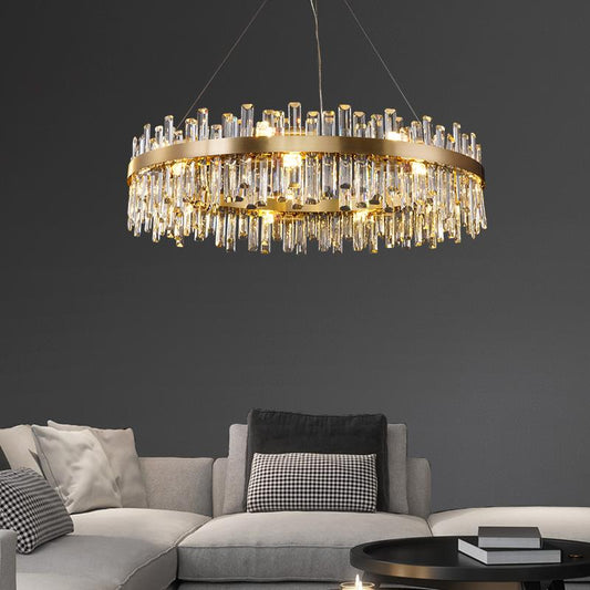 Round Ring Crystal Chandelier Luxury Modern Ceiling Fixtures Light For Living And Dining Room-Nobipets