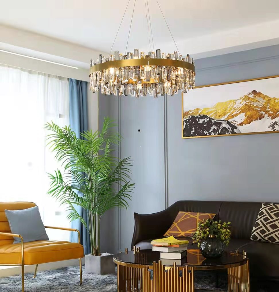Round Ring Crystal Chandelier Luxury Modern Ceiling Fixtures Light For Living And Dining Room-Nobipets