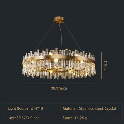 Round Ring Crystal Chandelier Luxury Modern Ceiling Fixtures Light For Living And Dining Room-Nobipets