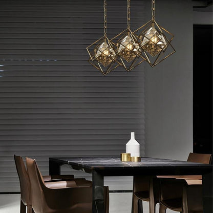 Rubik's cube Crystal Pendant Light Brass