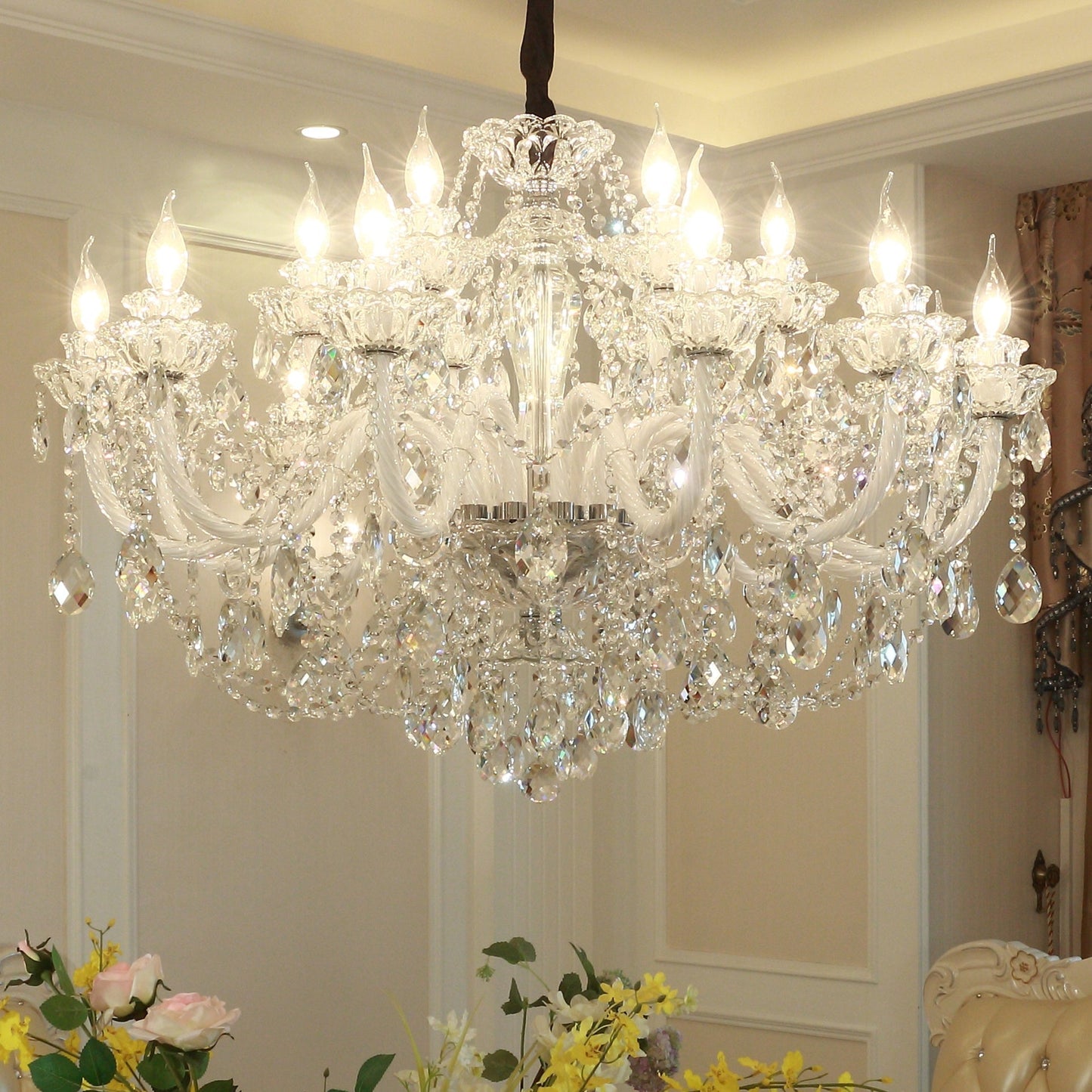 Rustic Antique European Candle Crystal Chandelier Popular Farmhouse Ceiling Light Fixture For Living Room-Nobipets