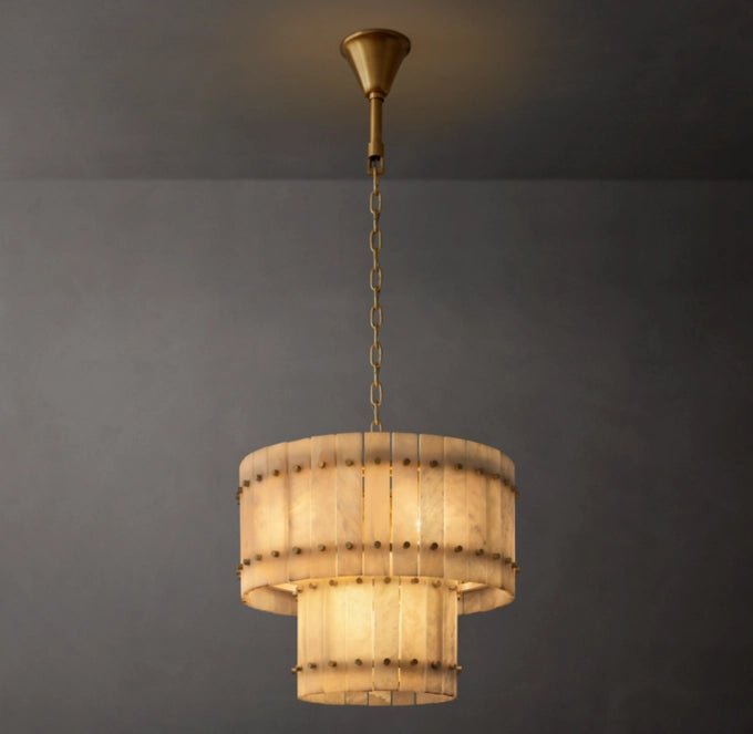 San Marco Alabaster Round Tiered Chandelier 22"-Nobipets