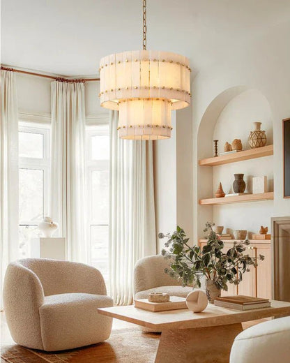 San Marco Alabaster Round Tiered Chandelier 22"