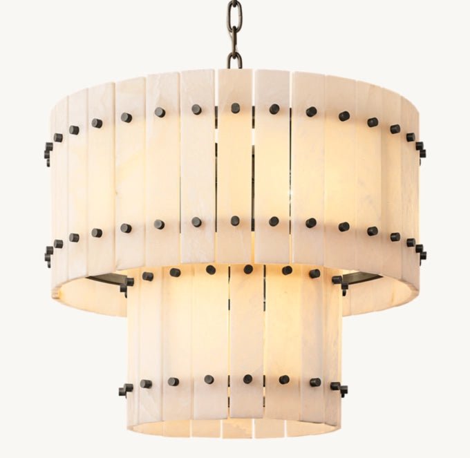 San Marco Alabaster Round Tiered Chandelier 22"-Nobipets