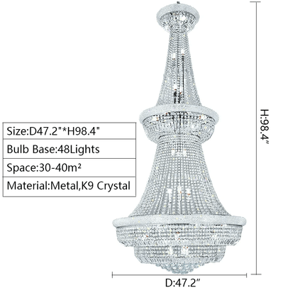 Silver/ Chrome Extra Large Crystal Chandelier Foyer Entryway Long Ceiling Lighting Fixture For Staircase-Nobipets