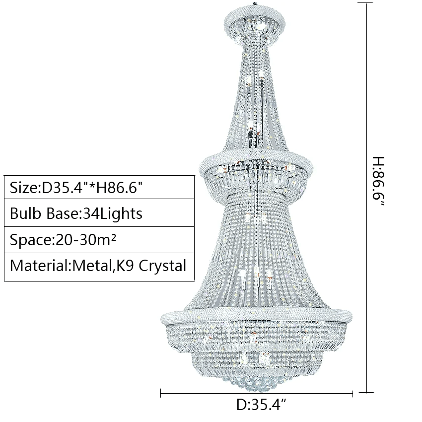 Silver/ Chrome Extra Large Crystal Chandelier Foyer Entryway Long Ceiling Lighting Fixture For Staircase-Nobipets