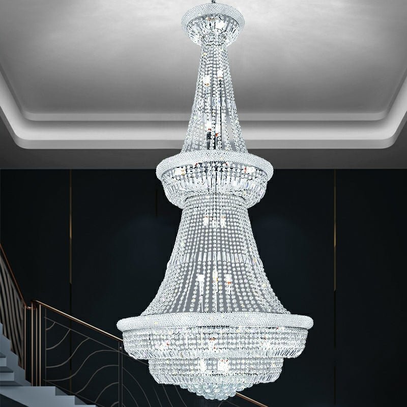 Silver/ Chrome Extra Large Crystal Chandelier Foyer Entryway Long Ceiling Lighting Fixture For Staircase-Nobipets