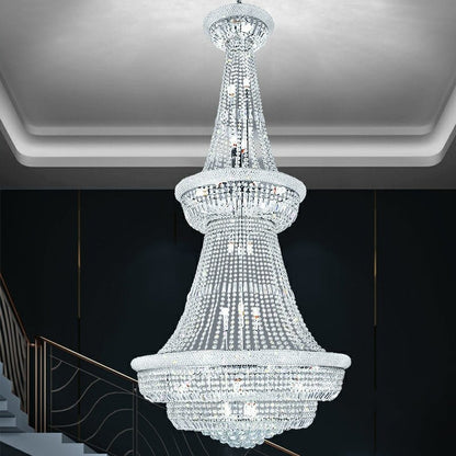 Silver/ Chrome Extra Large Crystal Chandelier Foyer Entryway Long Ceiling Lighting Fixture For Staircase-Nobipets