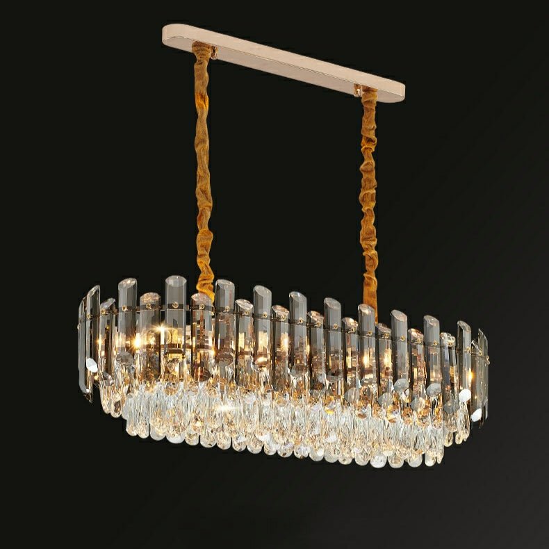 Smoke Gray Crystal Chandelier Flush Mounted Ceiling Light Fitxture Set for Dining Room/Living Room-Nobipets