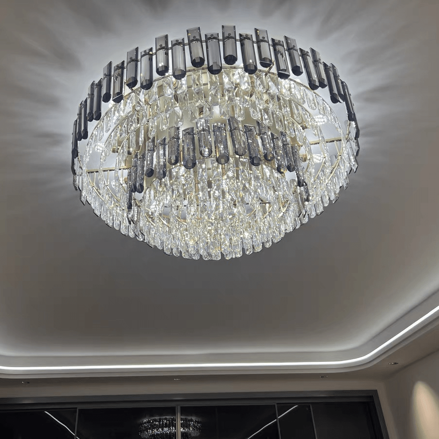 Smoke Gray Crystal Chandelier Flush Mounted Ceiling Light Fitxture Set for Dining Room/Living Room-Nobipets