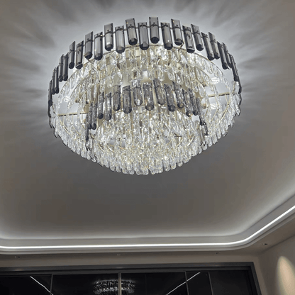 Smoke Gray Crystal Chandelier Flush Mounted Ceiling Light Fitxture Set for Dining Room/Living Room-Nobipets