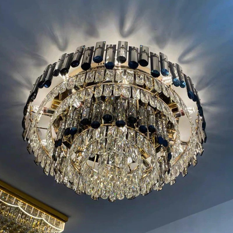 Smoke Gray Crystal Chandelier Flush Mounted Ceiling Light Fitxture Set for Dining Room/Living Room-Nobipets