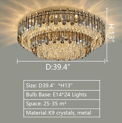 Smoke Gray Crystal Chandelier Flush Mounted Ceiling Light Fitxture Set for Dining Room/Living Room-Nobipets