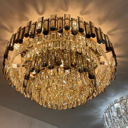 Smoke Gray Crystal Chandelier Flush Mounted Ceiling Light Fitxture Set for Dining Room/Living Room-Nobipets
