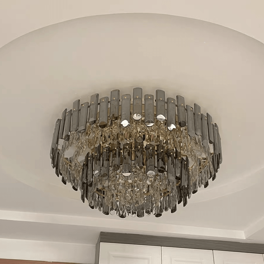 Smoke Gray Crystal Chandelier Flush Mounted Ceiling Light Fitxture Set for Dining Room/Living Room-Nobipets