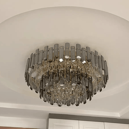 Smoke Gray Crystal Chandelier Flush Mounted Ceiling Light Fitxture Set for Dining Room/Living Room-Nobipets
