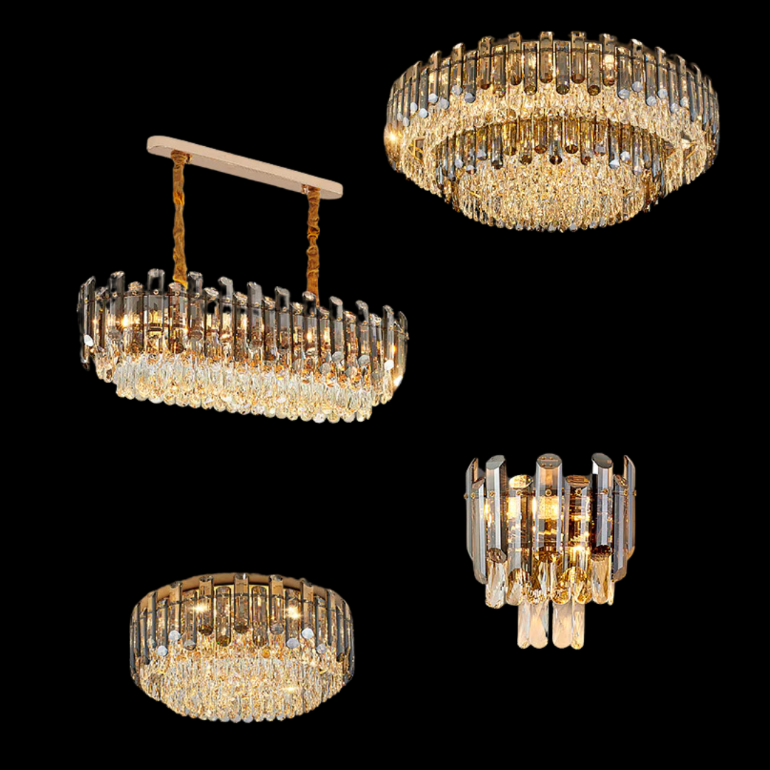 Smoke Gray Crystal Chandelier Flush Mounted Ceiling Light Fitxture Set for Dining Room/Living Room-Nobipets