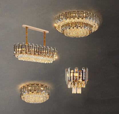 Smoke Gray Crystal Chandelier Flush Mounted Ceiling Light Fitxture Set for Dining Room/Living Room-Nobipets