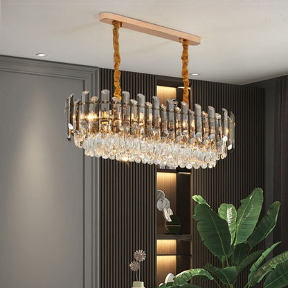 Smoke Gray Crystal Chandelier Flush Mounted Ceiling Light Fitxture Set for Dining Room/Living Room-Nobipets
