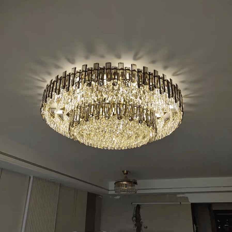 Smoke Gray Crystal Chandelier Flush Mounted Ceiling Light Fitxture Set for Dining Room/Living Room-Nobipets