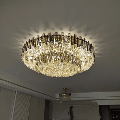 Smoke Gray Crystal Chandelier Flush Mounted Ceiling Light Fitxture Set for Dining Room/Living Room-Nobipets