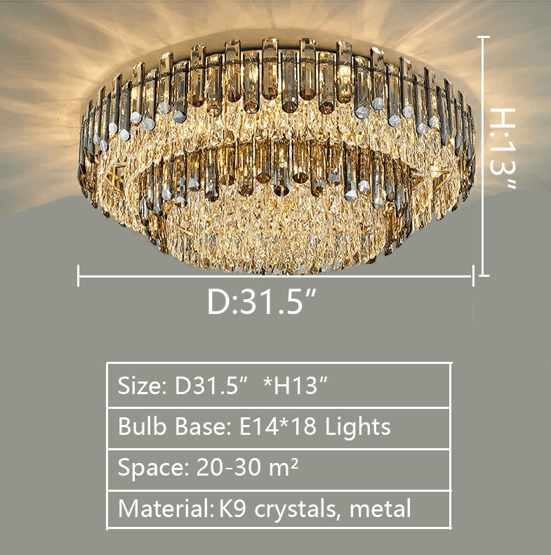 Smoke Gray Crystal Chandelier Flush Mounted Ceiling Light Fitxture Set for Dining Room/Living Room-Nobipets