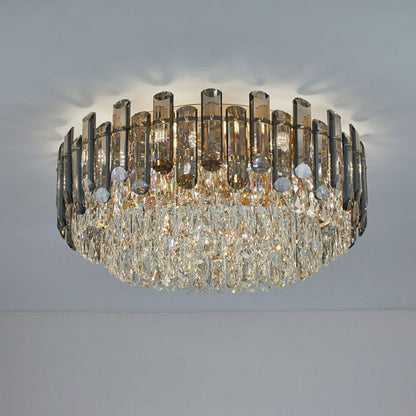 Smoke Gray Crystal Chandelier Flush Mounted Ceiling Light Fitxture Set for Dining Room/Living Room-Nobipets