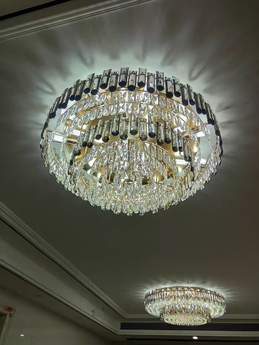 Smoke Gray Crystal Chandelier Flush Mounted Ceiling Light Fitxture Set for Dining Room/Living Room-Nobipets