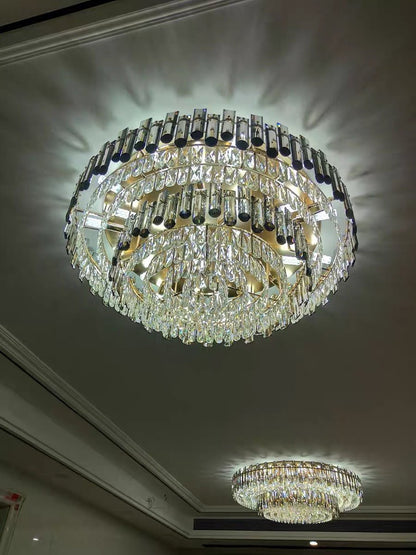 Smoke Gray Crystal Chandelier Flush Mounted Ceiling Light Fitxture Set for Dining Room/Living Room-Nobipets