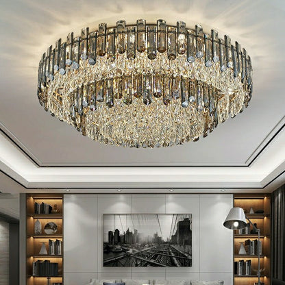 Smoke Gray Crystal Chandelier Flush Mounted Ceiling Light Fitxture Set for Dining Room/Living Room-Nobipets
