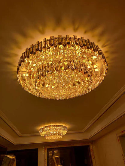 Smoke Gray Crystal Chandelier Flush Mounted Ceiling Light Fitxture Set for Dining Room/Living Room-Nobipets