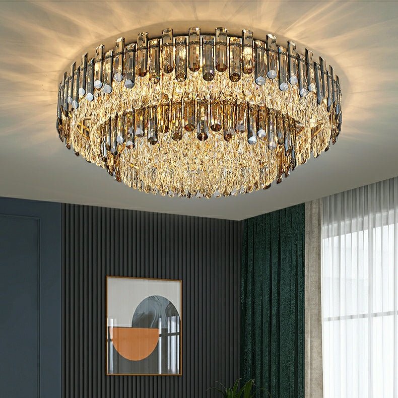 Smoke Gray Crystal Chandelier Flush Mounted Ceiling Light Fitxture Set for Dining Room/Living Room-Nobipets
