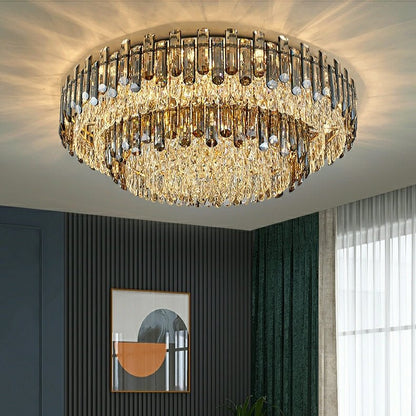 Smoke Gray Crystal Chandelier Flush Mounted Ceiling Light Fitxture Set for Dining Room/Living Room-Nobipets