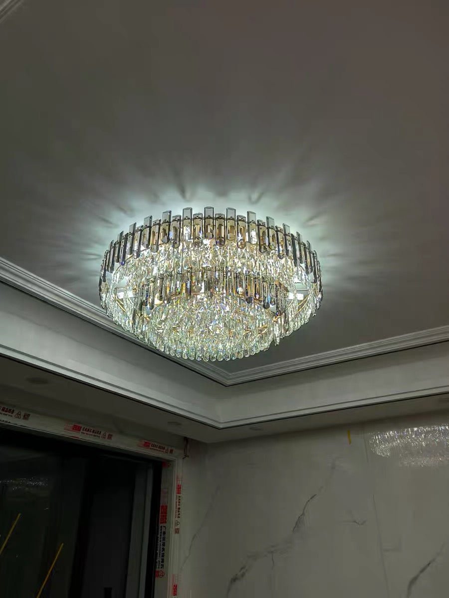 Smoke Gray Crystal Chandelier Flush Mounted Ceiling Light Fitxture Set for Dining Room/Living Room-Nobipets