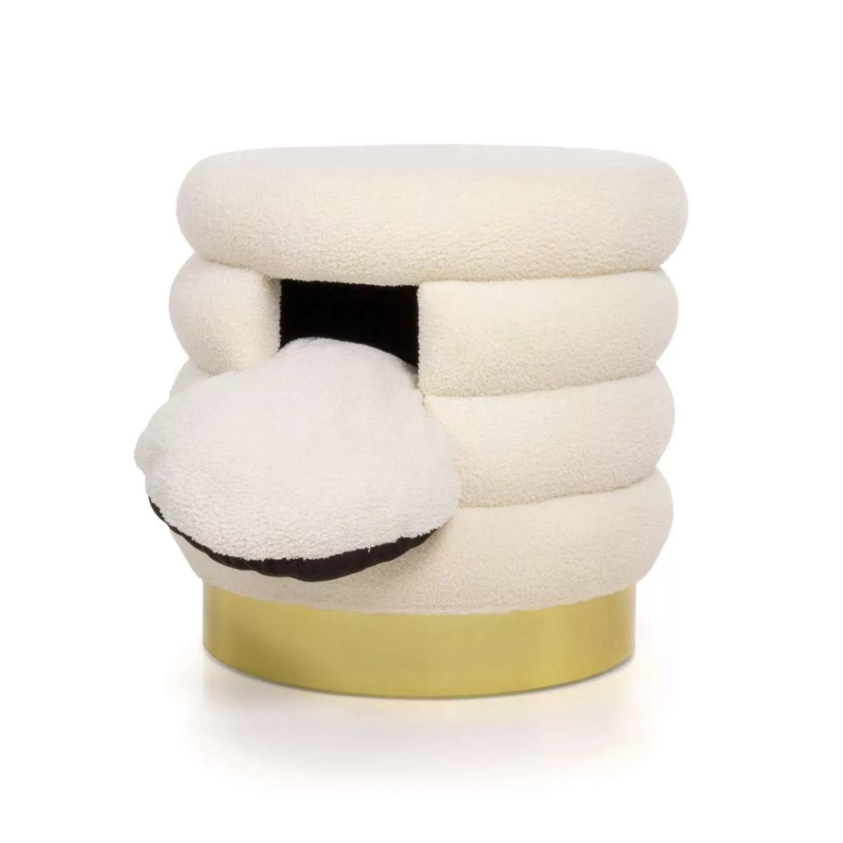 SnugglePod Luxe Cat Cave – Plush White & Gold Hideaway for Cozy Cats