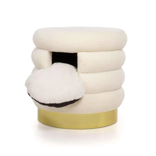 SnugglePod Luxe Cat Cave – Plush White & Gold Hideaway for Cozy Cats
