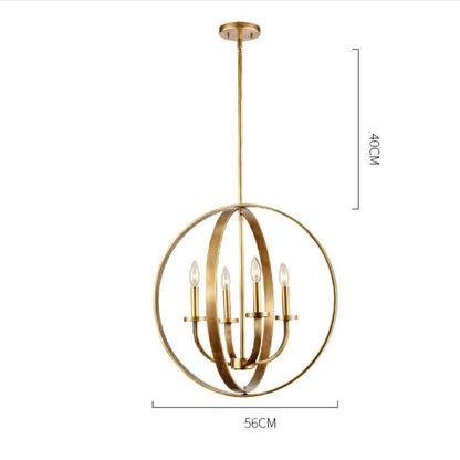 Solid 4-Light Satin Brass 22-Inch Globe Ceiling Lighting Fixture Rustic Candle Shaped Round Chandelier For Living/ Dining Room-Nobipets