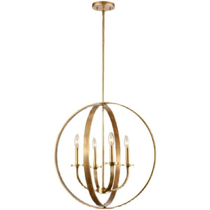 Solid 4-Light Satin Brass 22-Inch Globe Ceiling Lighting Fixture Rustic Candle Shaped Round Chandelier For Living/ Dining Room-Nobipets