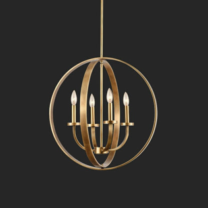 Solid 4-Light Satin Brass 22-Inch Globe Ceiling Lighting Fixture Rustic Candle Shaped Round Chandelier For Living/ Dining Room-Nobipets