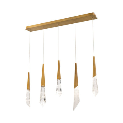 Solitude Linear LED Multi Pendant Light in Aged Brass (5-Light).