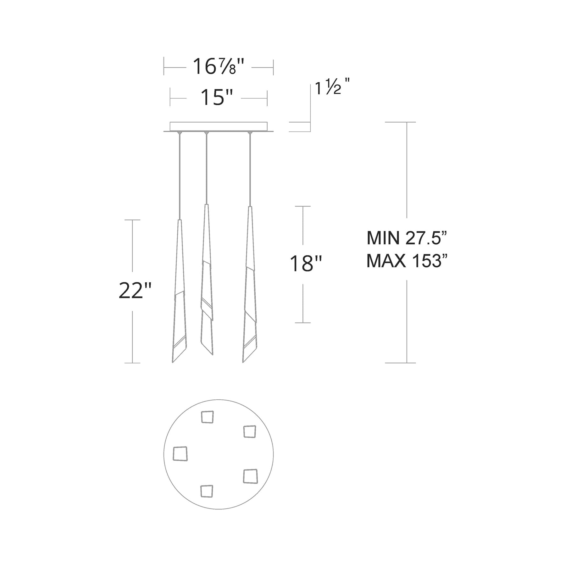 Solitude Round LED Multi Chandelier - line drawing.