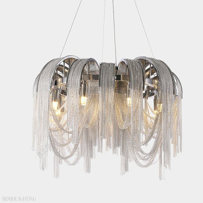 Sophian Aluminum Chain Tassel Round Chandelier-Nobipets